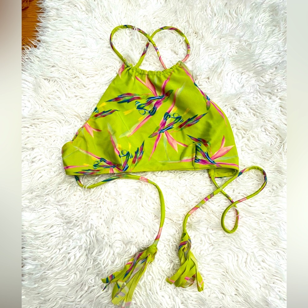 Lychee Swimwear Vibrant Green Tropical Print Bikini Top